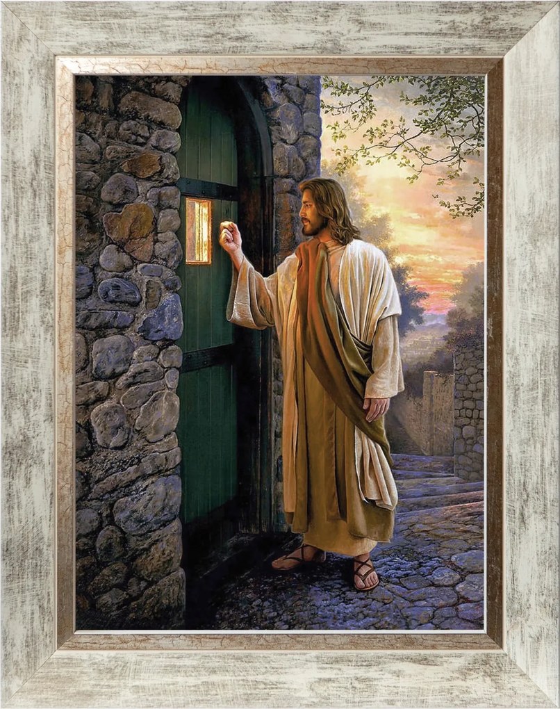 Ajtókopogtató Jezsuita Szakrális Vászonkép Fehér Keretben 30X40