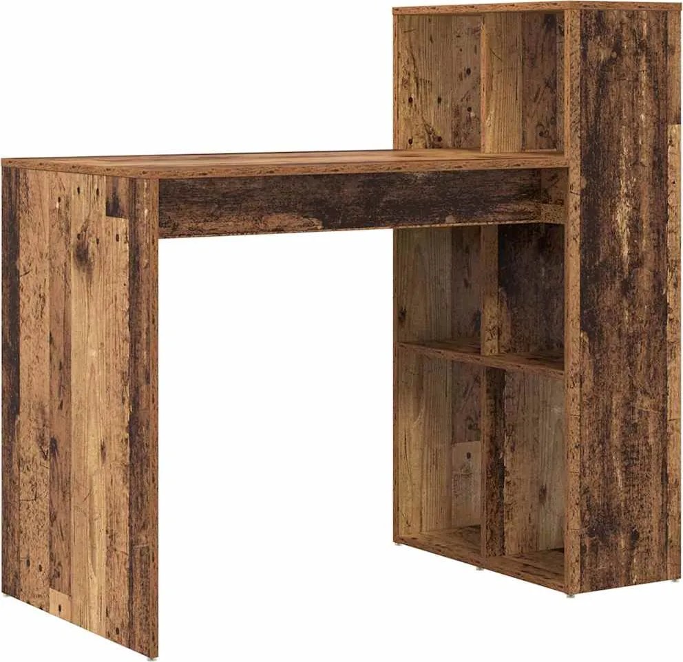 vidaXL Asztal polcokkal tárolóval Öreg fa 108 x 55 x 103.5 cm Faanyag