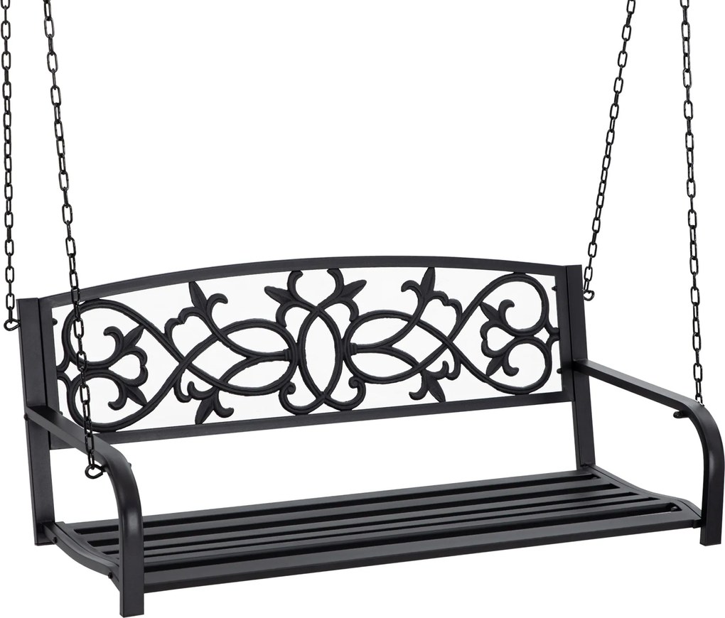 Outsunny 2 Személyes Függő Acél Hinta Pad Armellel Max Terhelhetőség 240 kg Kerti Teraszon Erkélyen Szabadtéri 127x59.5x52 cm Fekete | Aosom