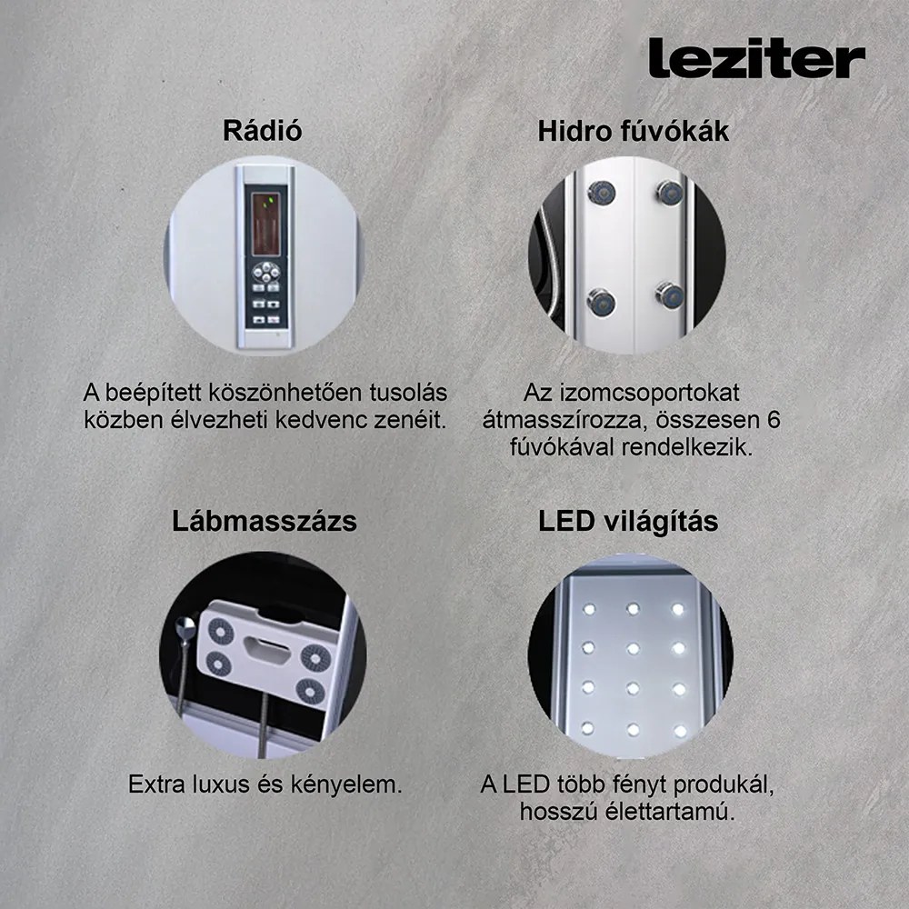 Lia hidromasszázs zuhanykabin jobbos beépítési oldallal