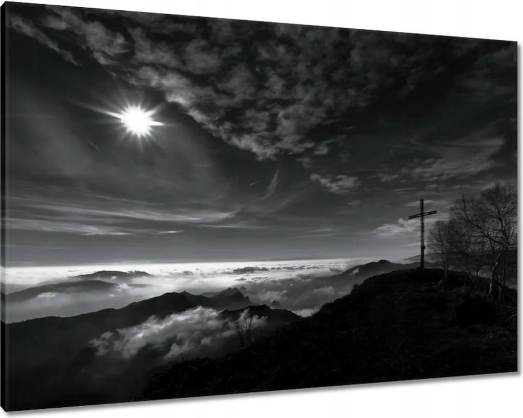 Vászonkép 100x70 Hegyi panoráma kereszttel