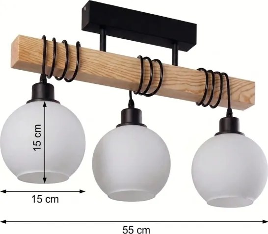 BRILAGI - Felületre szerelhető csillár WOOD GLASS 3xE27/60W/230V fenyő/fekete/fehér