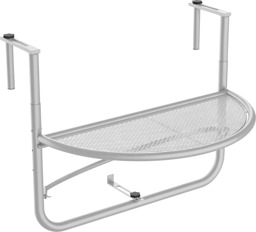 Outsunny Erkélyre Akasztható Asztal - Magasságban Állítható Félkör Ø30 cm Terasz Fém Fehér L60 x W45 x H50 cm | Aosom