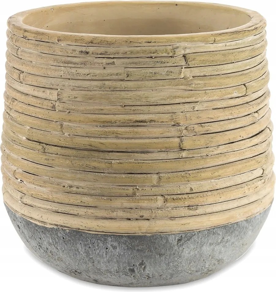 Virágtartó Fedél Barna 14x12cm Bambusz Hatású Boho Díszített 10 15