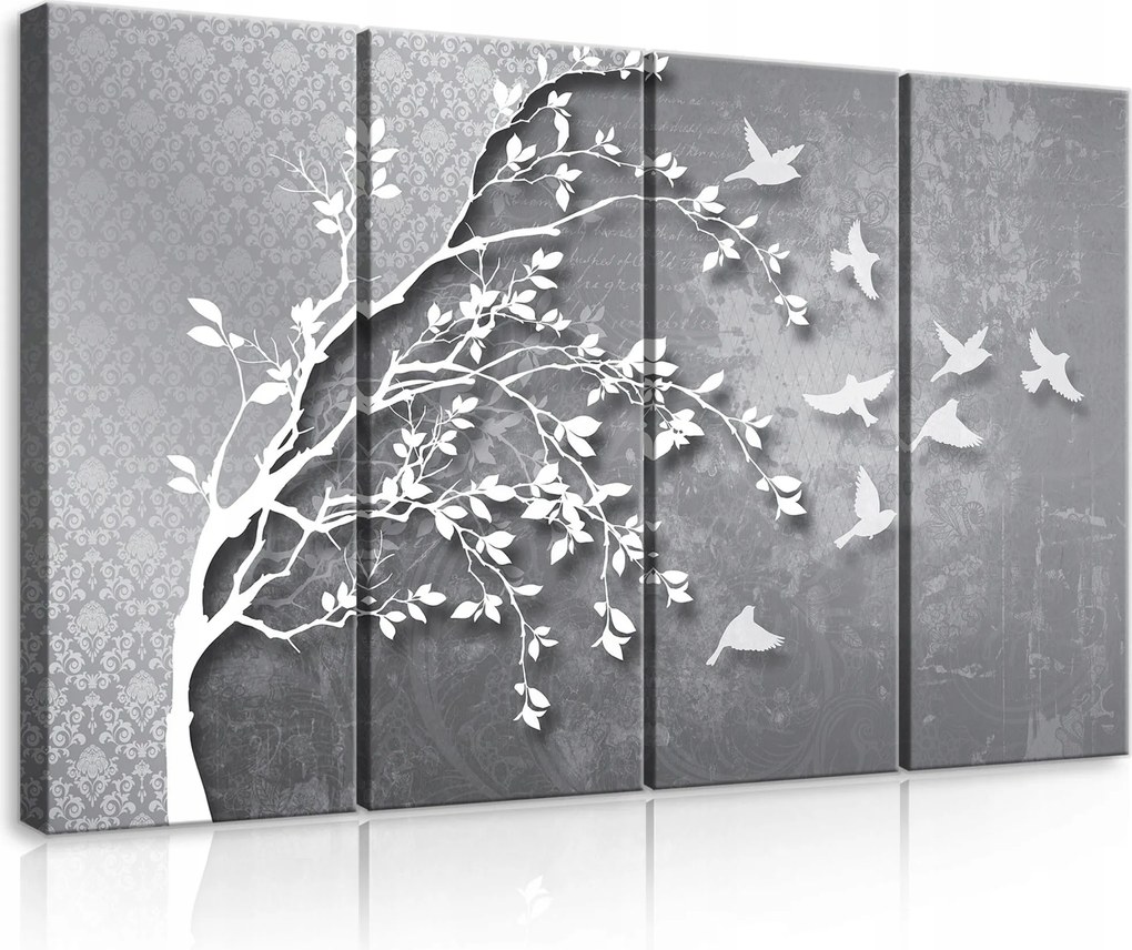 Vászonkép 120x80 moduláris fa madarak repülés szabadság természet ősz tél
