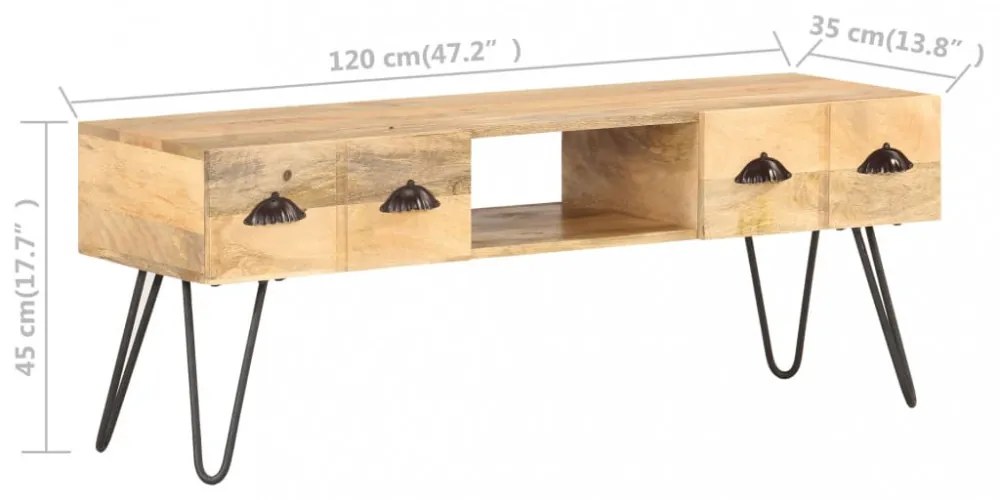 tömör mangófa TV-szekrény 120 x 35 x 45 cm