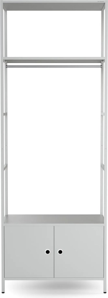 Irodai polc nyitott ruhaakasztó rúddal, recepcióra és váróterembe, fém, szürke, 800x2200x400 mm: ARIEL