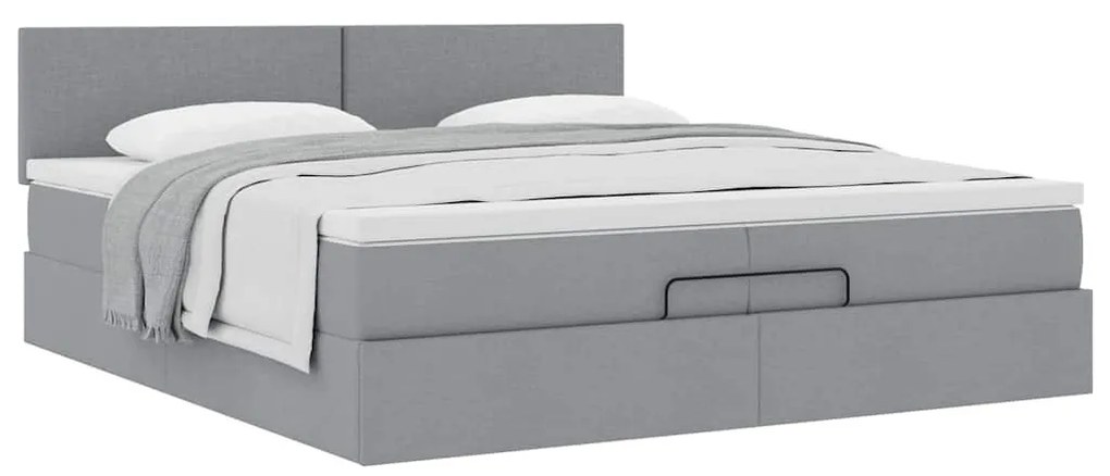 Ottomán ágykeret matraccal világosszürke 200x200 cm szövet