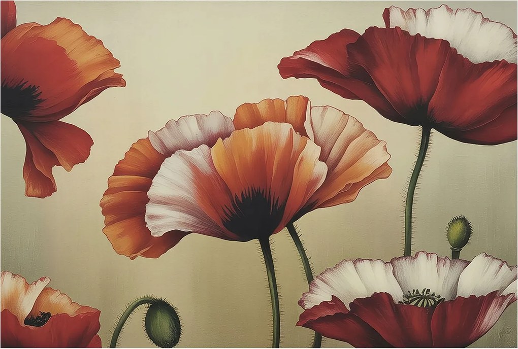 Fotótapéta Flizelin Tapéta Hálószobába és Nappaliba Vidám pipacsok 104x70