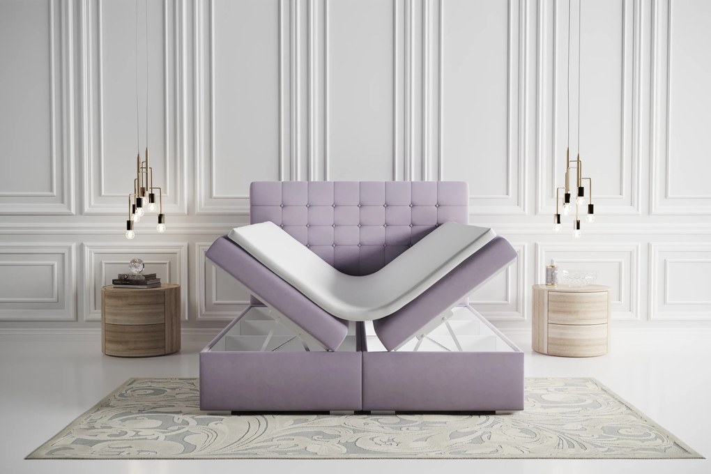 Franciaágy Boxspring 180 cm Clady (világos lila) (tárolóhellyel). 1020253