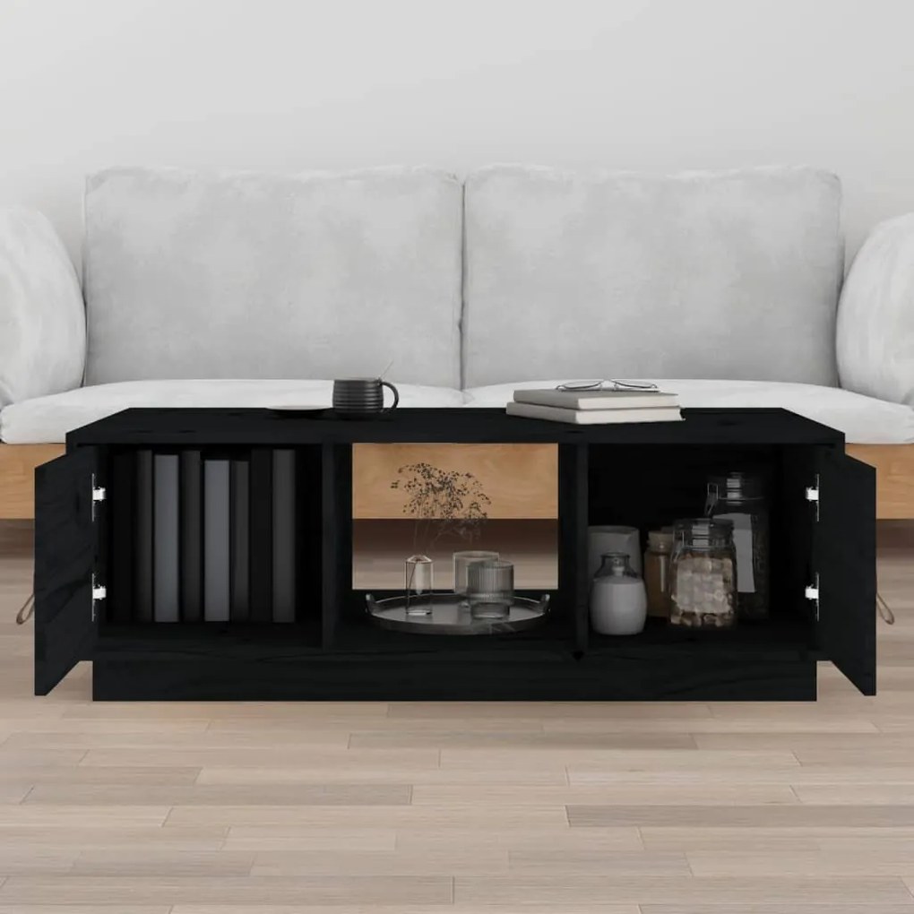 Fekete tömör fenyőfa dohányzóasztal 100 x 100 x 40 cm