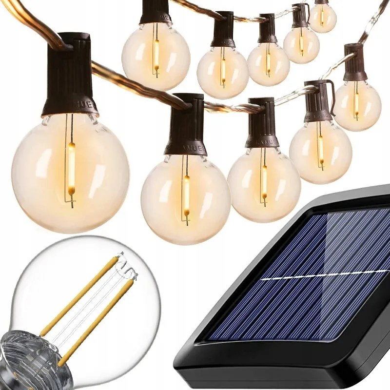 Napelemes Kerti Fényfüzér 10 Db Led Izzó Golyó