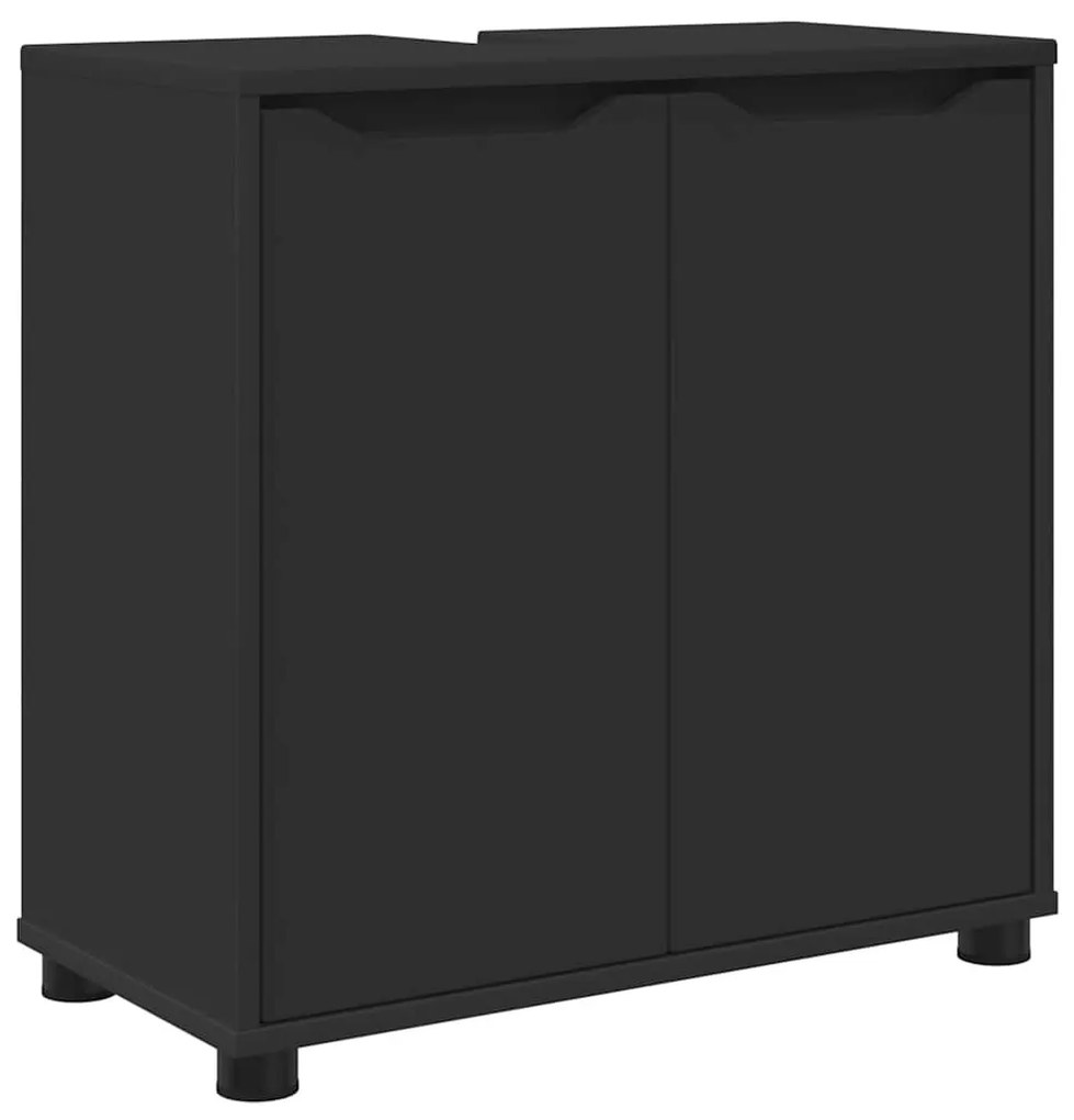 Fürdőszoba mosdószekrény ajtóval Fekete 60 x 30 x 60 cm Faanyag