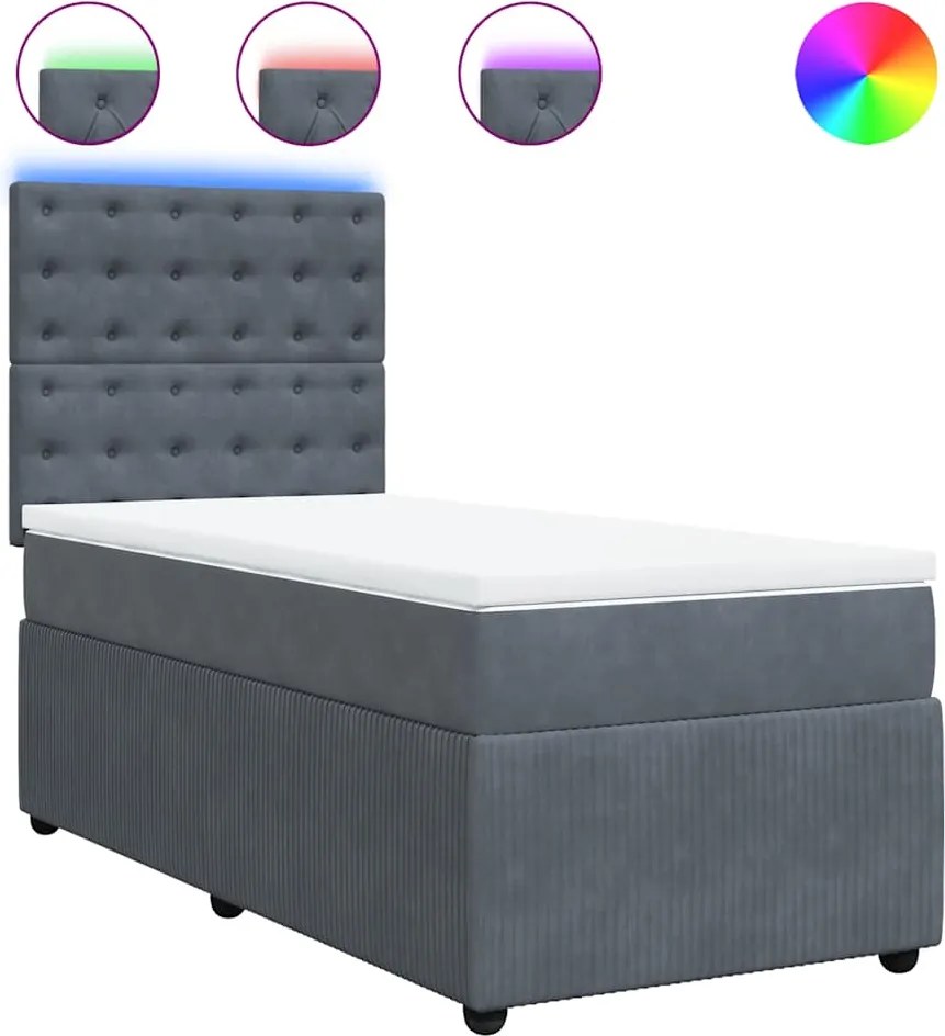 vidaXL sötétszürke bársony rugós ágy matraccal 100 x 200 cm