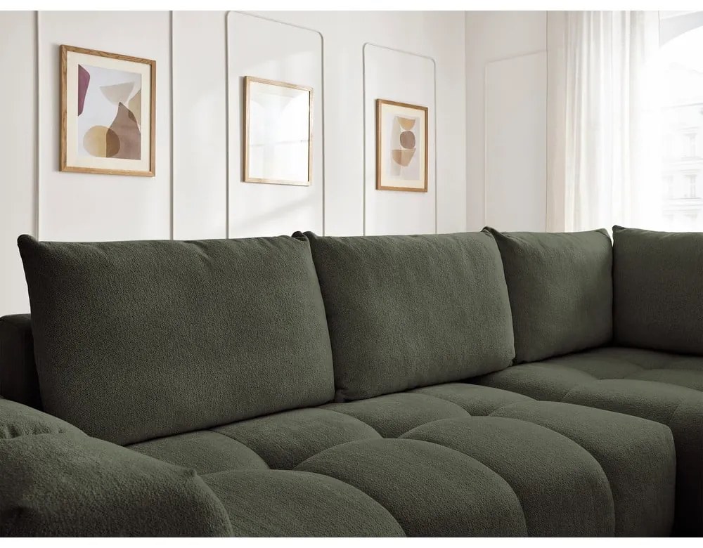 Zöld zsenília kinyitható-tárolóhelyes sarokkanapé (jobb oldali-L alakú) Everest – Bobochic Paris