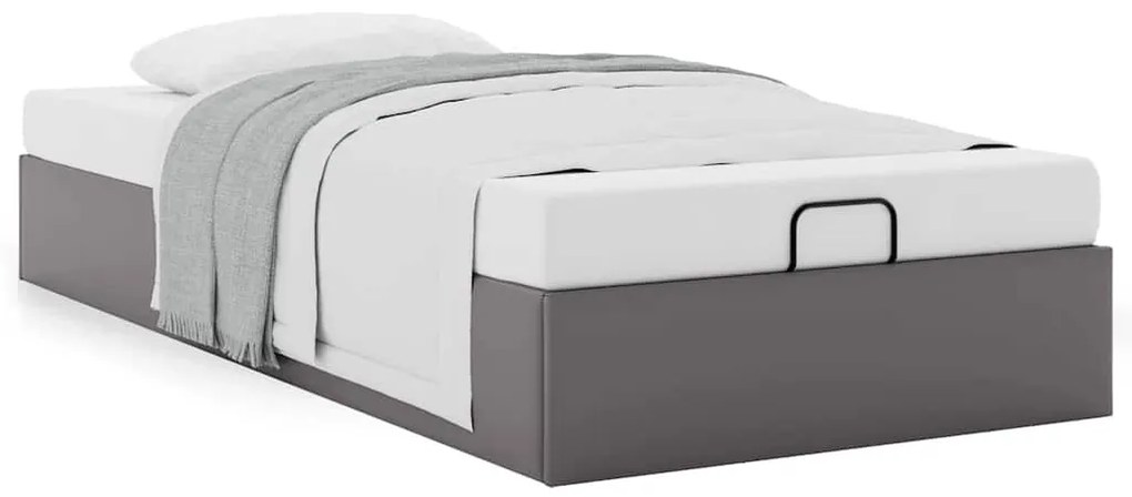 Ottomán ágykeret matrac nélkül szürke 90x190 cm műbőr