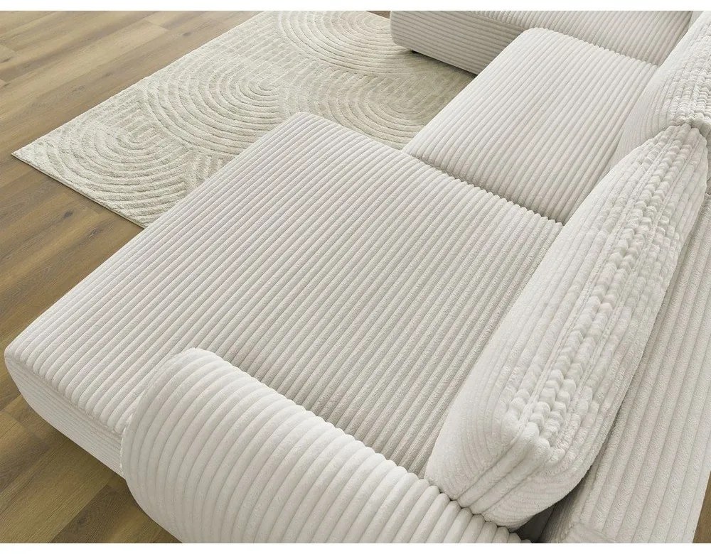 Krémszínű kordbársony kinyitható sarokkanapé (jobb oldali-U alakú) Lucien – Bobochic Paris