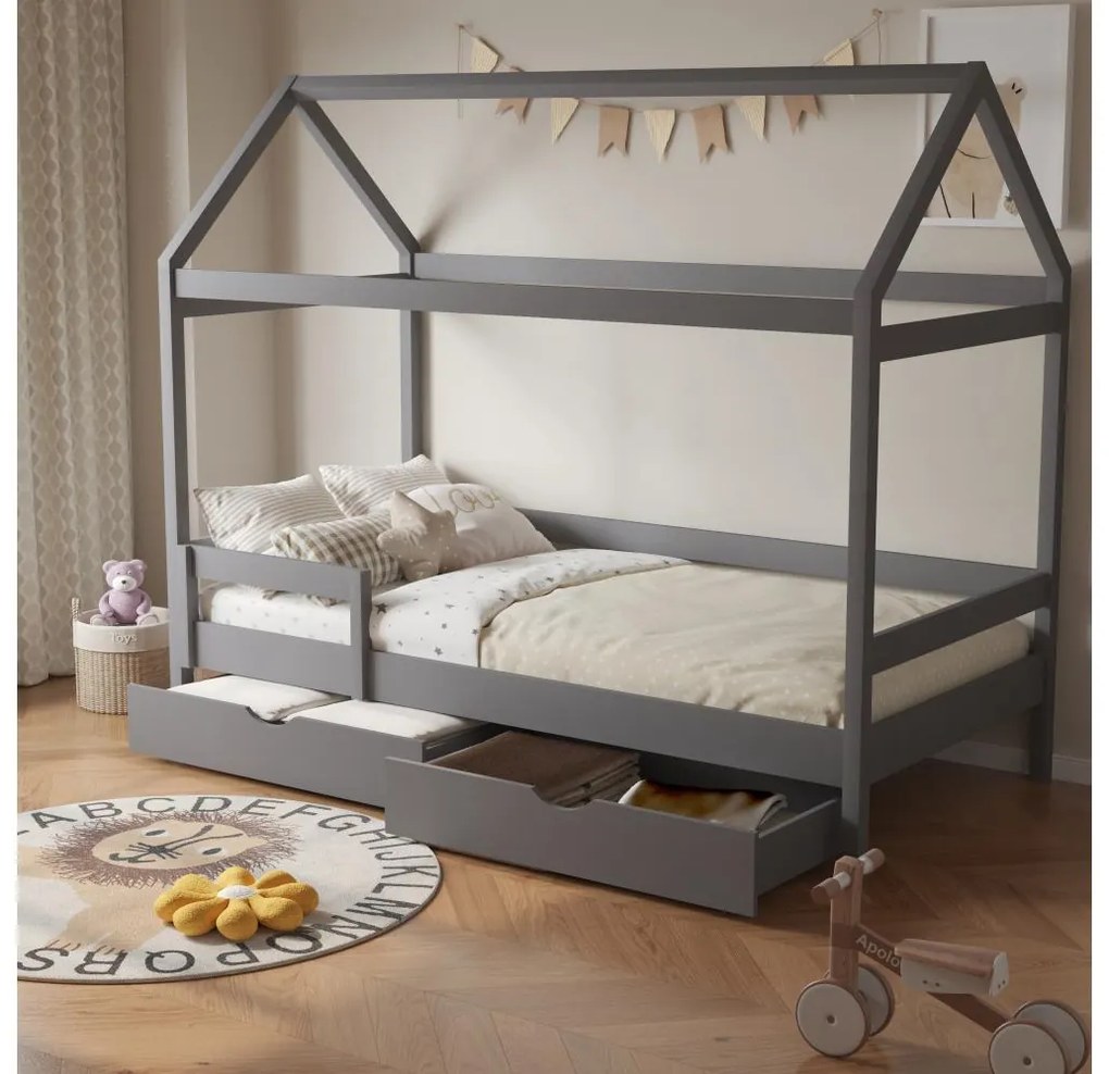Gyerek emeletes ágy 90 cm Nortena (szürke) (ágyráccsal)  (tárolóhellyel). 1116425