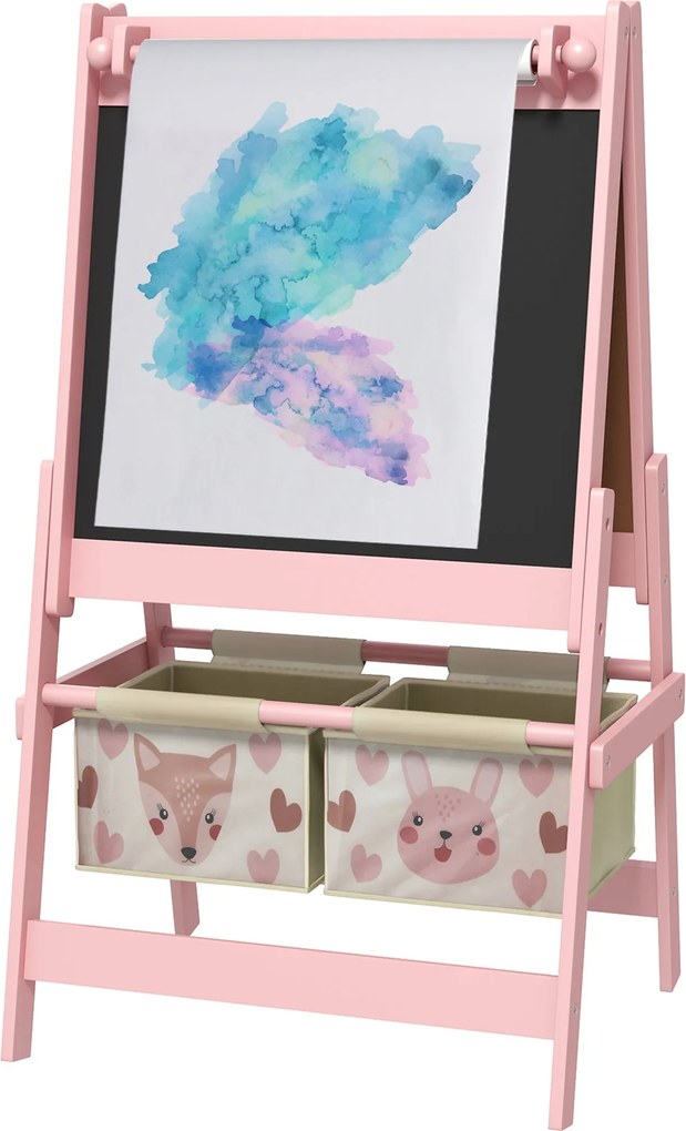 AIYAPLAY Gyermek Falitábla, 3 az 1-ben Gyerek Festőtábla, Kétoldalas Gyerek Játszóasztal, Fehértábla és Falitábla, Állvány Papírgörgővel, 2 Tárolódobo