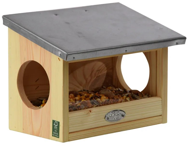 Dupla bejáratú mókus etető, cink tetővel, 25 cm