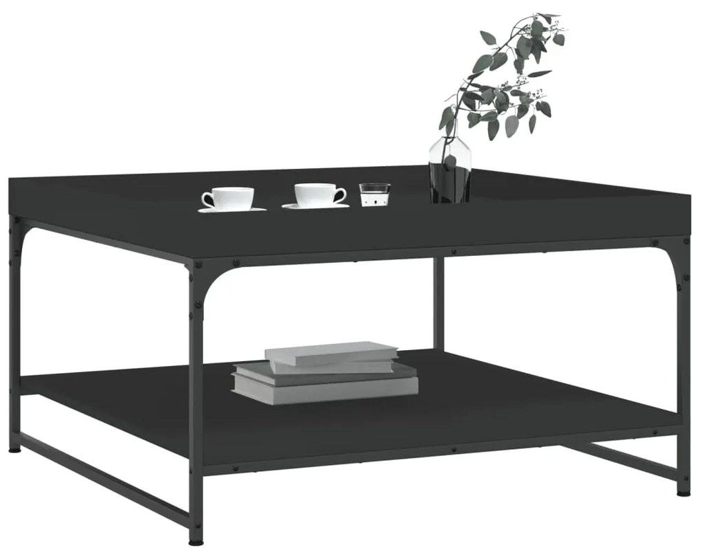 Fekete szerelt fa és vas dohányzóasztal 80 x 80 x 45 cm