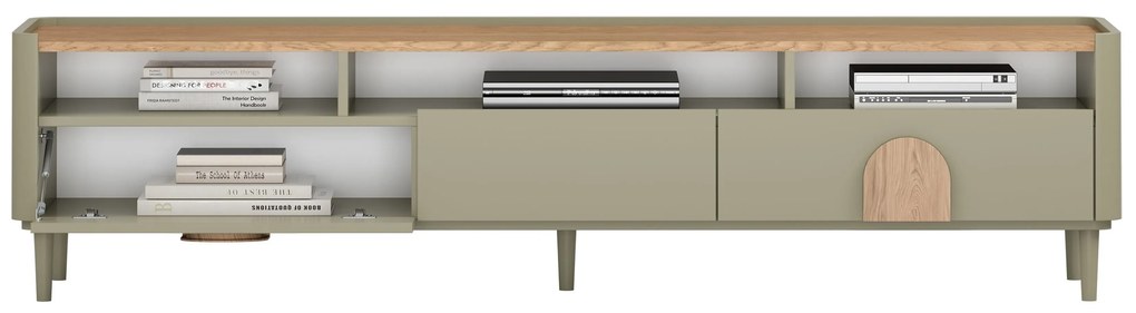 Amilio lábas TV szekrény 200 cm - eukaliptusz / baltic dune tölgy / natúr tölgy fogantyúk