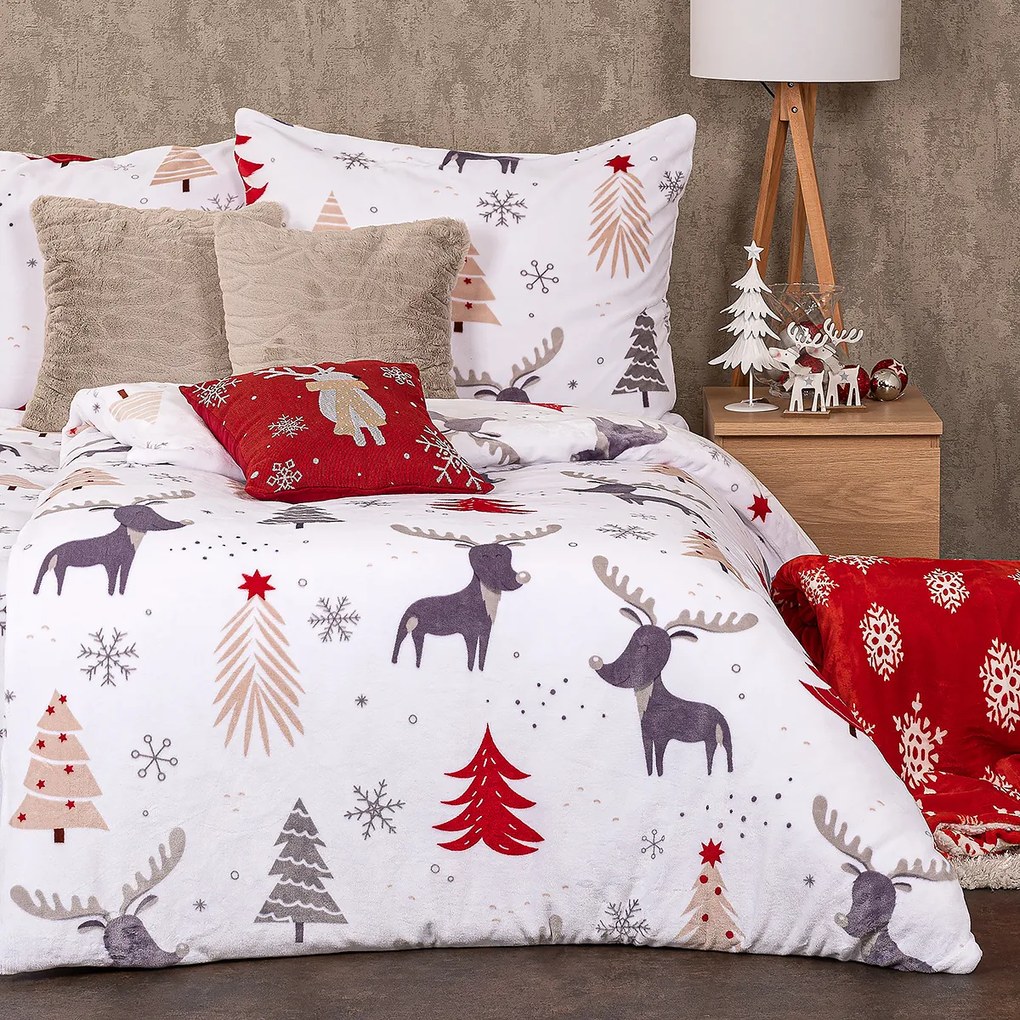 4Home Cute reindeer mikroflanel ágyneműhuzat, 140 x 220 cm, 70 x 90 cm