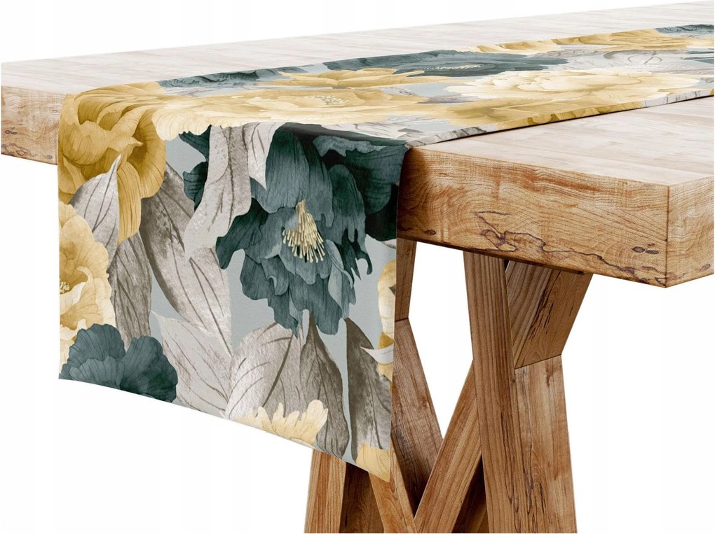 Asztalterítő 40x180 Dekoratív Virágok Sárga Türkiz 7698