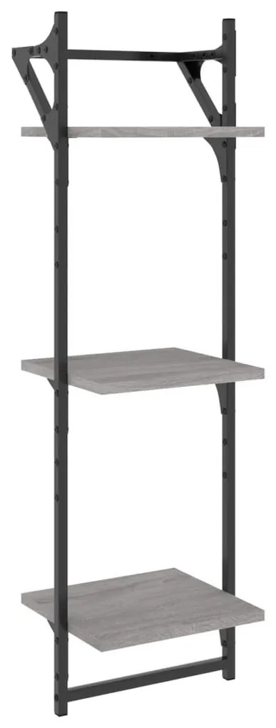 2 db 3 szintes szürke sonoma fali polc rúddal 30 x 25 x 100 cm