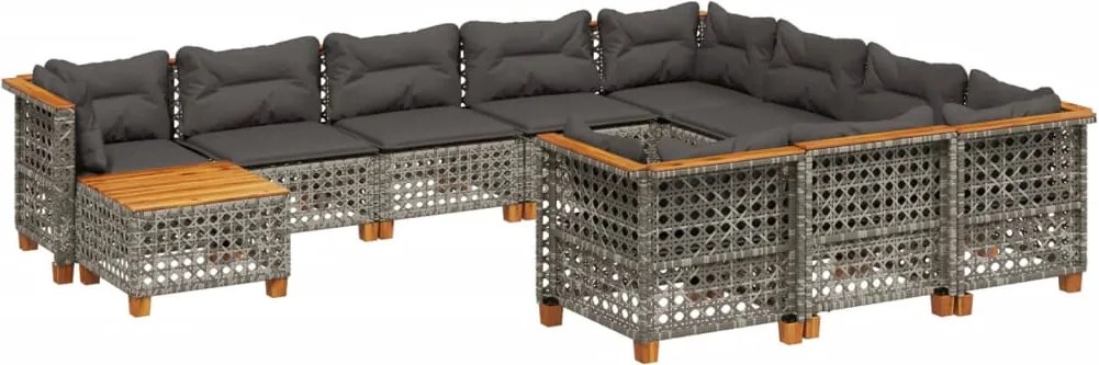 vidaXL 11 részes szürke polyrattan kerti ülőgarnitúra párnákkal
