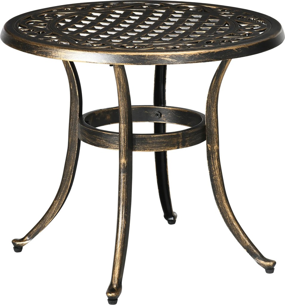 Outsunny kerek kültéri kisasztal, öntött alumínium váz, Ø60 x H52,5 cm, 60 kg teherbírás — Bronz | Aosom