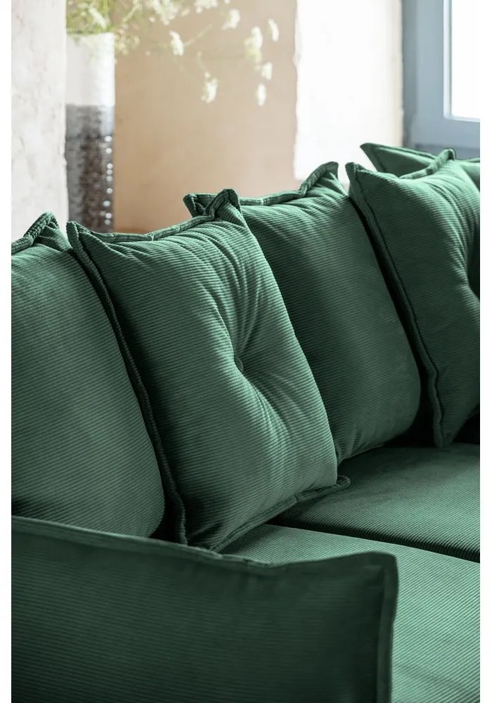 Zöld kordbársony kinyitható sarokkanapé (jobb oldali) Lazy Lukka – Miuform