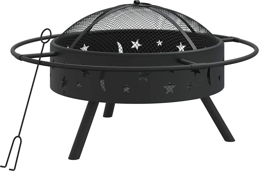 vidaXL acél XXL méretű tűztál piszkavassal 70 cm