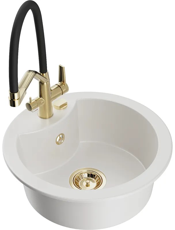 Mexen Diego 1-medencés gránit mosogató Duo konyhai csappal, fehér - 6512-20-671701-57-G