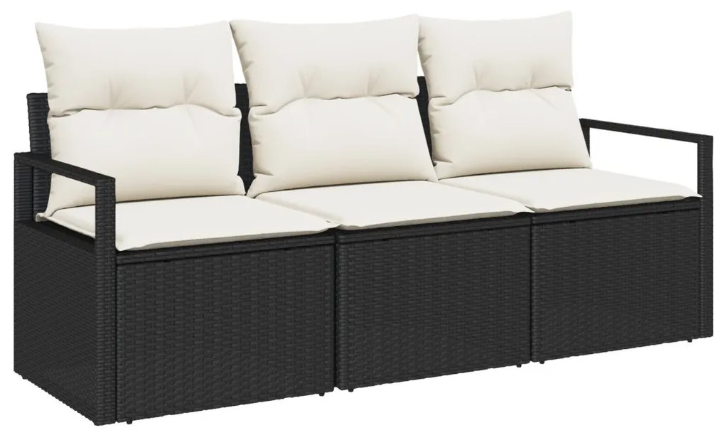 Kerti Kanapé Szett 3 pcs Fekete Poli rattan