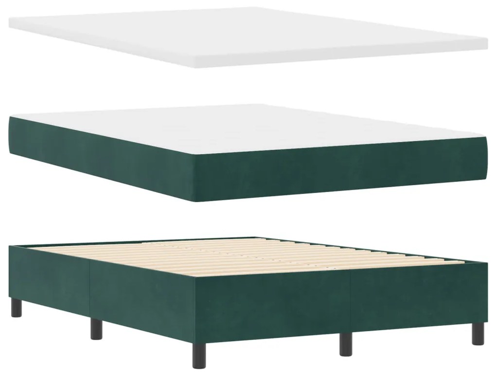 Boxspring Ágy Mattal - Sötét Zöld, 140x200 cm, Bársony