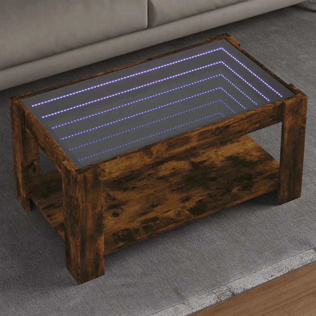 Füstös tölgy szerelt fa dohányzóasztal LED-del 93 x 53 x 45 cm