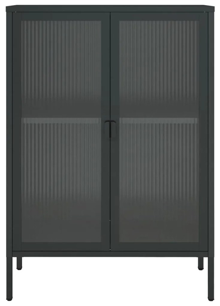 fekete üveg és acél tálalószekrény 75 x 35 x 105 cm
