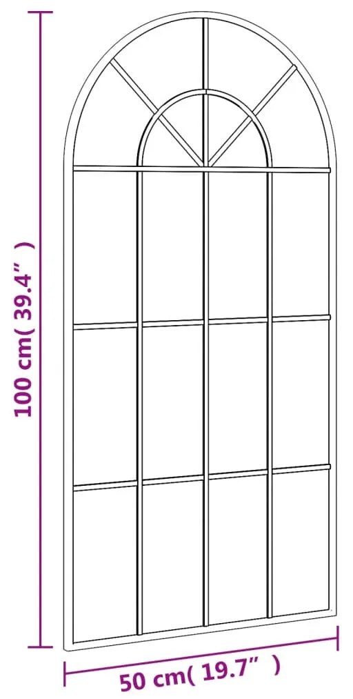 fekete ívelt vas fali tükör 50 x 100 cm