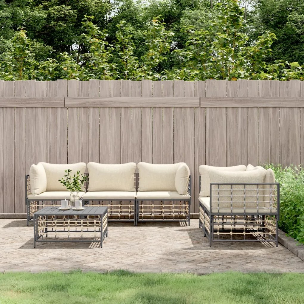 6 részes antracitszürke polyrattan kerti ülőgarnitúra párnákkal