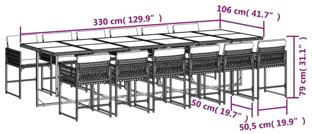 13 részes barna polyrattan kerti ülőgarnitúra párnákkal