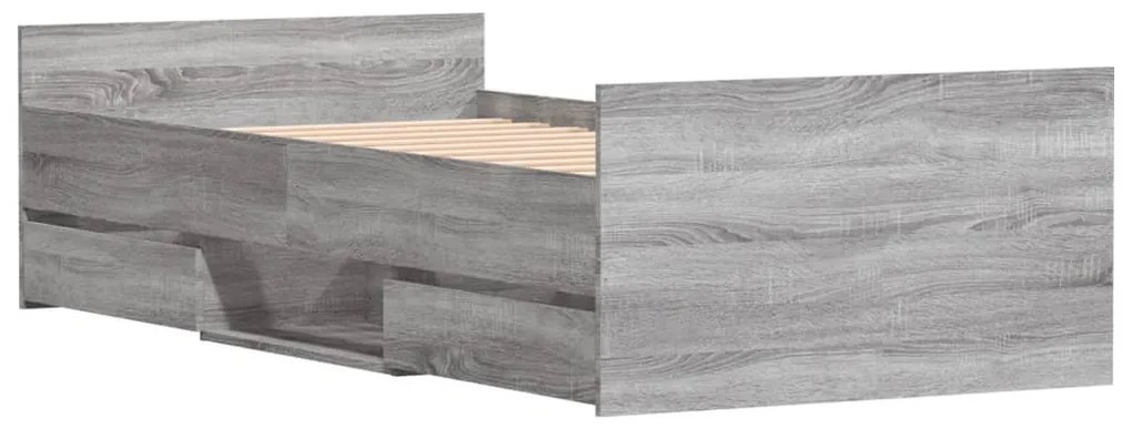 szürke sonoma színű ágykeret fej- és lábtámlával 100 x 200 cm