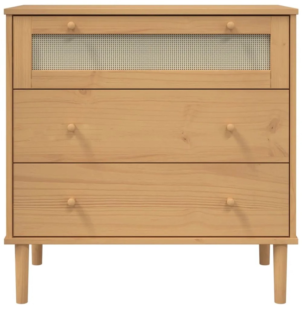 SENJA barna rattan hatású tömör fenyőfa komód 80 x 40 x 80 cm
