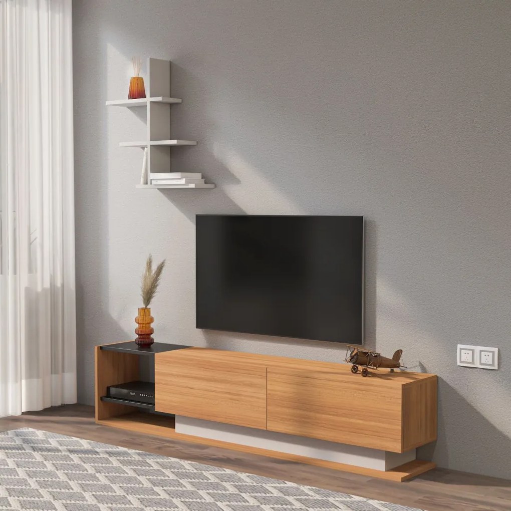 Liza TV-állvány, teak-fehér, 180 cm