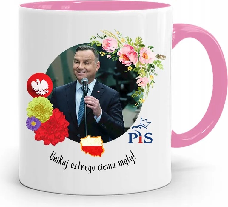 Andrzej Duda Pis Rózsaszín Elnöki Bögre fényképes nyomattal