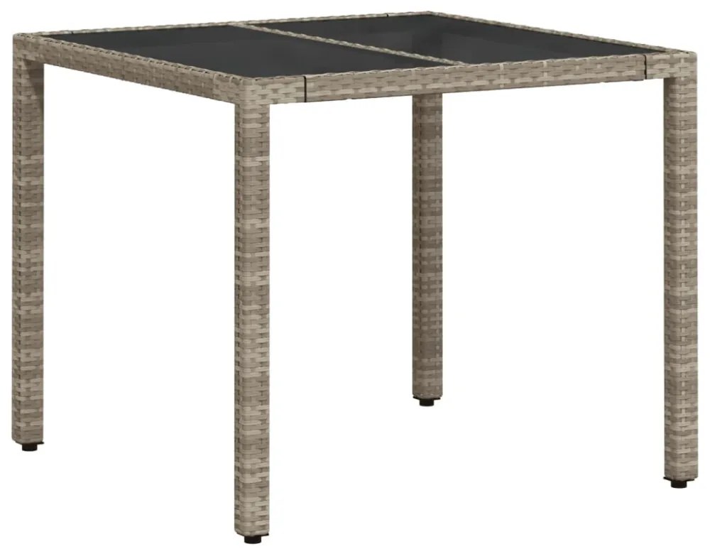 világosszürke polyrattan üveglapos kerti asztal 90 x 90 x 75 cm