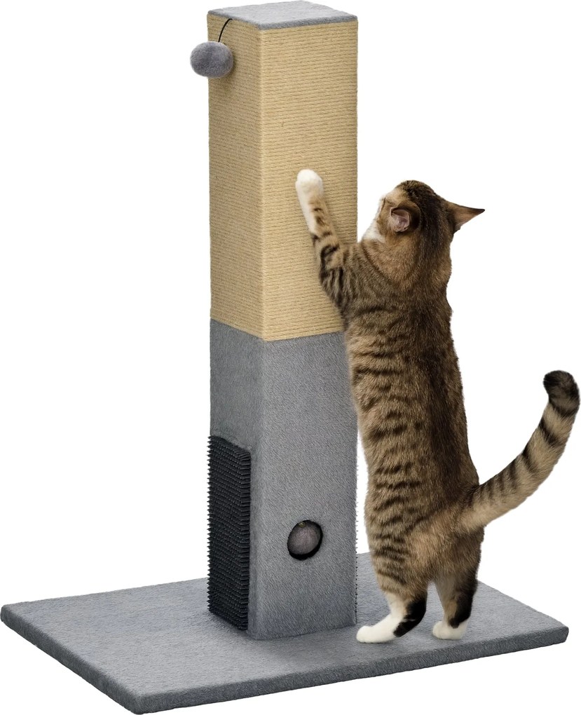 PawHut 79 cm-es Macska Kaparóoszlop Függő Labdával és Jutaoszlop 59.5x39x79 cm Szürke | Aosom