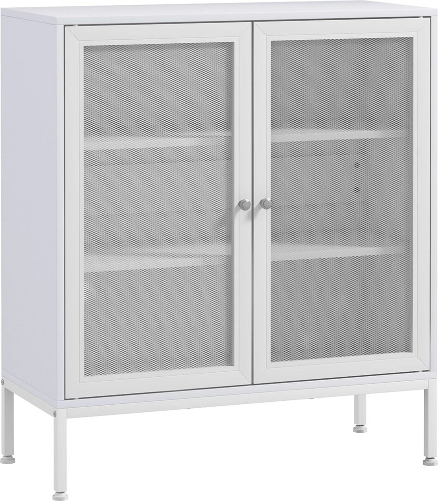 HOMCOM 3-Szintes Konyhai Konyhaszekrény Fém Rácsos Ajtókkal és Állítható Polccal Modern Konyhai Buffe Nappaliba és Étkezőbe 80x37x92 cm Fehér | Aosom