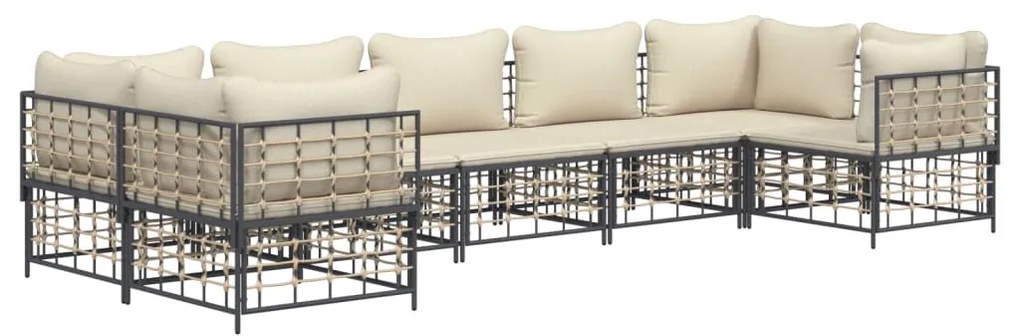 7 részes antracitszürke polyrattan kerti ülőgarnitúra párnákkal
