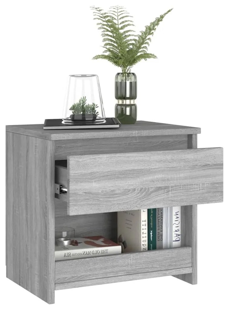 szürke sonoma színű szerelt fa éjjeliszekrény 40 x 30 x 39 cm